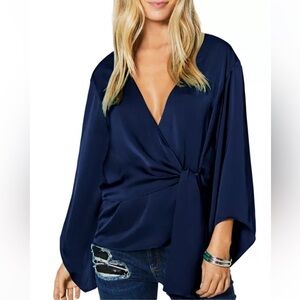 NWT! $325 Ramy Brook Top Cassandra Navy Wrap Top size S